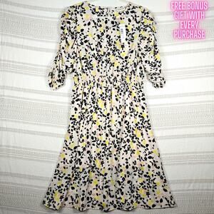 Studio B by Bobeau Pink Floral Puff Sleeve Midi Dress Size XL NWT